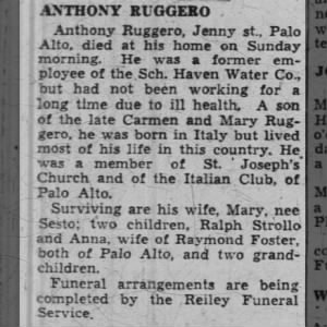 Obituary for ANTHONY RUGGESO