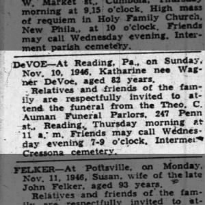 Obituary for Katharine DeVOE