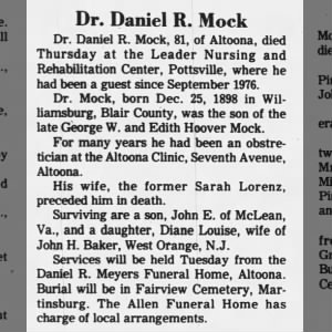 Obituary for Daniel R. Mock
